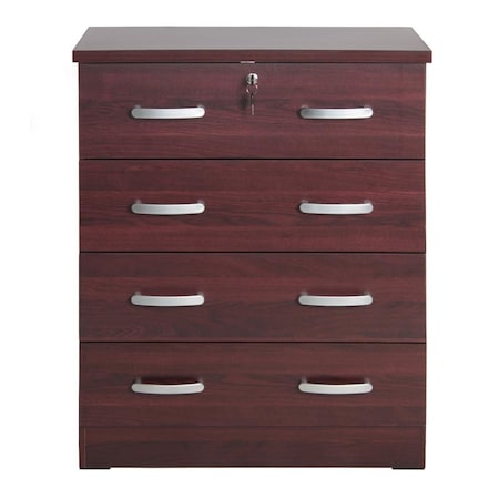 Better Home 39 x 29 x 16 in. Cindy 4 Drawer Chest Wooden Dresser with Lock, Mahogany 673400596352